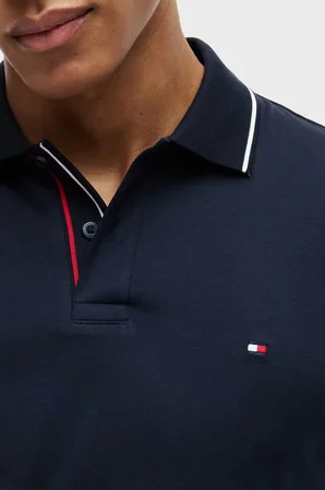 Tommy Hilfiger Pamuklu Slim Fit Düğmeli Polo Yaka T Shirt Erkek POLO YAKA T SHİRT MW0MW43263 DW5 LACİVERT