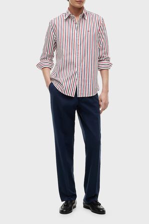 Tommy Hilfiger Çizgili Pamuklu Regular Fit Uzun Kollu Gömlek Erkek GÖMLEK MW0MW43315 0EV Beyaz-Kırmızı-Lacivert