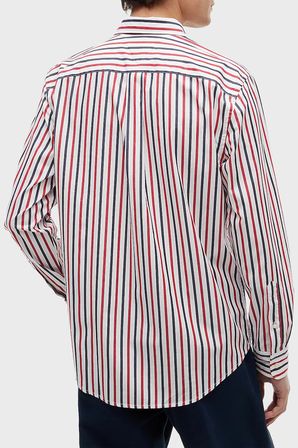 Tommy Hilfiger Çizgili Pamuklu Regular Fit Uzun Kollu Gömlek Erkek GÖMLEK MW0MW43315 0EV Beyaz-Kırmızı-Lacivert