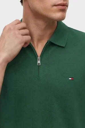 Tommy Hilfiger Pamuk Karışımlı Regular Fit Yarım Fermuarlı Polo Yaka T Shirt Erkek POLO YAKA T SHİRT MW0MW43282 L2N YEŞİL
