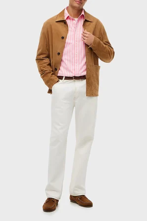 Tommy Hilfiger Çizgili Pamuklu Regular Fit Uzun Kollu Gömlek Erkek GÖMLEK MW0MW43315 0D1 PEMBE-BEYAZ