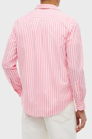 Tommy Hilfiger Çizgili Pamuklu Regular Fit Uzun Kollu Gömlek Erkek GÖMLEK MW0MW43315 0D1 PEMBE-BEYAZ