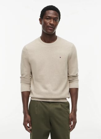 Tommy Hilfiger Bej Erkek Bisiklet Yaka Kazak MW0MW36347ADK_ESSENTIAL STRUCTURE