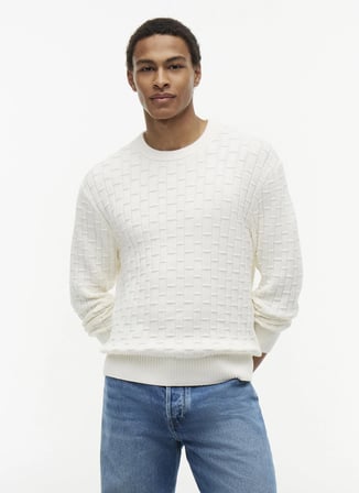 Tommy Hilfiger Ekru Erkek Bisiklet Yaka Kazak MW0MW43261Z00_MOCK CABLE CREW NECK