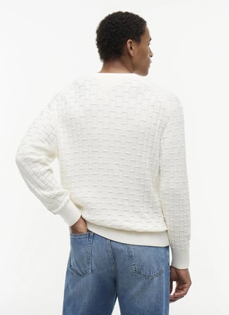 Tommy Hilfiger Ekru Erkek Bisiklet Yaka Kazak MW0MW43261Z00_MOCK CABLE CREW NECK