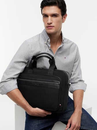 TOMMY HILFIGER Erkek Marka Logolu Günlük Kullanıma Uygun Siyah Laptop & Evrak Çantası AM0AM14445 BDS