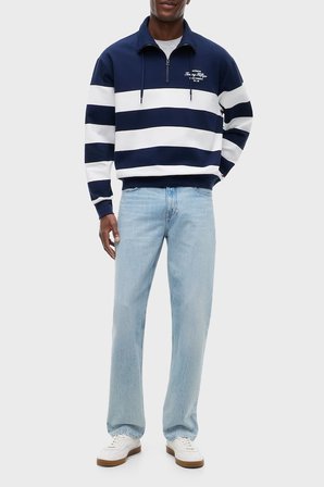 Tommy Hilfiger Relaxed Fit Fermuarlı Yaka Çizgili Sweat Erkek SWEAT MW0MW43190 DCC LACİVERT