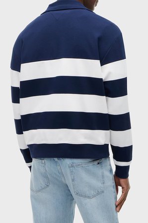 Tommy Hilfiger Relaxed Fit Fermuarlı Yaka Çizgili Sweat Erkek SWEAT MW0MW43190 DCC LACİVERT