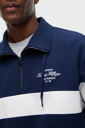 Tommy Hilfiger Relaxed Fit Fermuarlı Yaka Çizgili Sweat Erkek SWEAT MW0MW43190 DCC LACİVERT