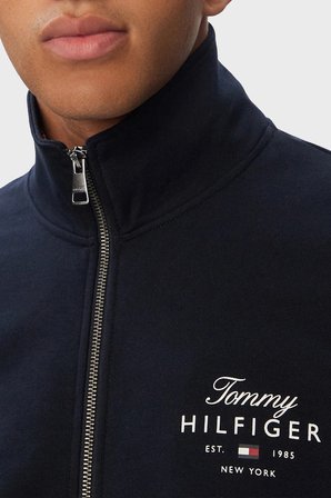 Tommy Hilfiger Logolu  % 100 Pamuk Dik Yaka Fermuarlı Sweat Erkek SWEAT MW0MW43219 DW5 LACİVERT