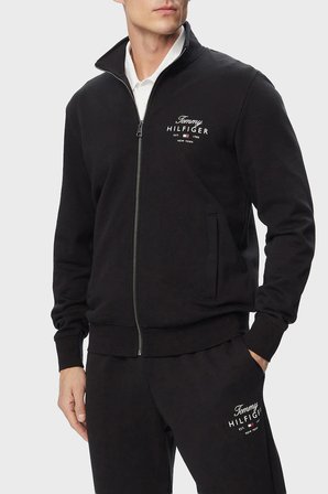 Tommy Hilfiger Logolu % 100 Pamuk Dik Yaka Fermuarlı Sweat Erkek SWEAT MW0MW43219 BDS SİYAH