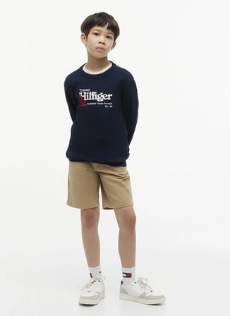 Tommy Hilfiger Lacivert Erkek Çocuk Bisiklet Yaka Nakışlı Sweatshirt KB0KB10506-EMBROIDERY GRAPHIC SWEAT