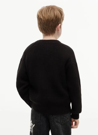 Tommy Hilfiger Siyah Erkek Çocuk Bisiklet Yaka Regular Fit İşlemeli Kazak KB0KB10071-HERITAGE FLAG SWEATER