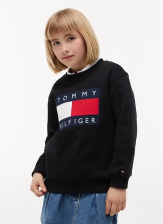 Tommy Hilfiger Siyah Erkek Çocuk Regular Fit Baskılı Sweatshirt KS0KS00709-HERITAGE FLAG SWEATSHIRT
