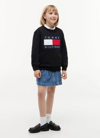 Tommy Hilfiger Siyah Erkek Çocuk Regular Fit Baskılı Sweatshirt KS0KS00709-HERITAGE FLAG SWEATSHIRT