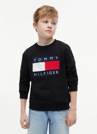 Tommy Hilfiger Siyah Erkek Çocuk Regular Fit Baskılı Sweatshirt KS0KS00709-HERITAGE FLAG SWEATSHIRT