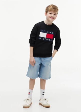 Tommy Hilfiger Siyah Erkek Çocuk Regular Fit Baskılı Sweatshirt KS0KS00709-HERITAGE FLAG SWEATSHIRT