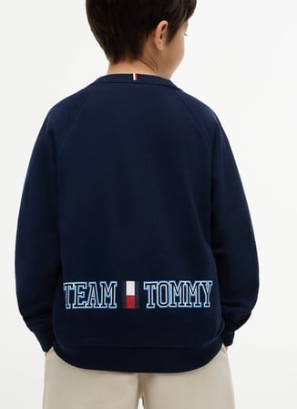 Tommy Hilfiger Lacivert Erkek Çocuk Bisiklet Yaka Baskılı Sweatshirt KB0KB10509-TEAM TOMMY SWEATSHIRT