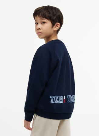 Tommy Hilfiger Lacivert Erkek Çocuk Bisiklet Yaka Baskılı Sweatshirt KB0KB10509-TEAM TOMMY SWEATSHIRT