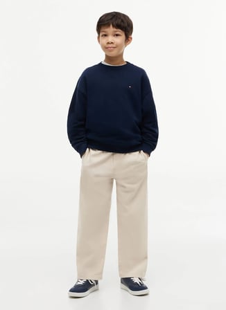 Tommy Hilfiger Lacivert Erkek Çocuk Bisiklet Yaka Baskılı Sweatshirt KB0KB10509-TEAM TOMMY SWEATSHIRT