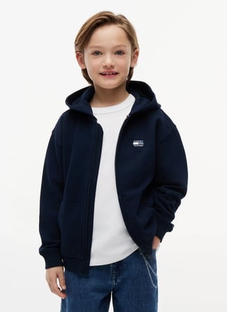 Tommy Hilfiger Lacivert Erkek Çocuk Regular Fit Sweatshirt KB0KB10553-TONAL FLAG ZIP THROUGH