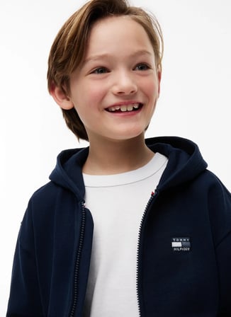 Tommy Hilfiger Lacivert Erkek Çocuk Regular Fit Sweatshirt KB0KB10553-TONAL FLAG ZIP THROUGH