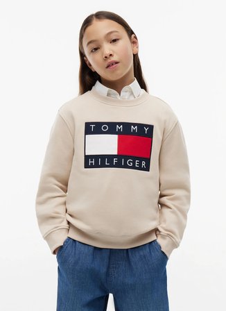 Tommy Hilfiger Siyah Erkek Çocuk Regular Fit Baskılı Sweatshirt KS0KS00709-HERITAGE FLAG SWEATSHIRT