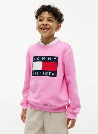 Tommy Hilfiger Pembe Kız Çocuk Regular Fit Baskılı Sweatshirt KS0KS00709-HERITAGE FLAG SWEATSHIRT