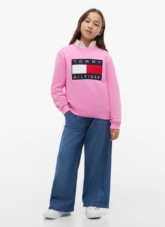 Tommy Hilfiger Pembe Kız Çocuk Regular Fit Baskılı Sweatshirt KS0KS00709-HERITAGE FLAG SWEATSHIRT