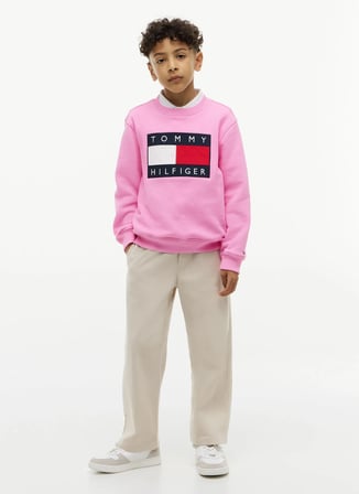 Tommy Hilfiger Pembe Kız Çocuk Regular Fit Baskılı Sweatshirt KS0KS00709-HERITAGE FLAG SWEATSHIRT