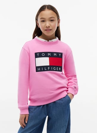 Tommy Hilfiger Pembe Kız Çocuk Regular Fit Baskılı Sweatshirt KS0KS00709-HERITAGE FLAG SWEATSHIRT