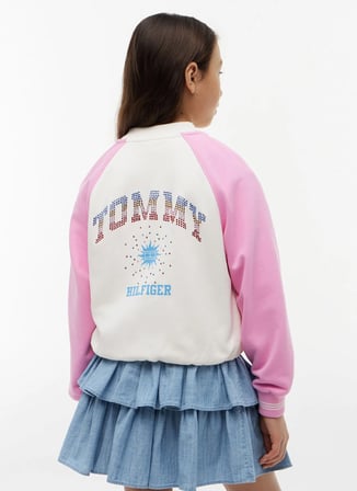 Tommy Hilfiger Beyaz Kız Çocuk İşlemeli Ceket KG0KG09444-HILFIGER RHINESTONE