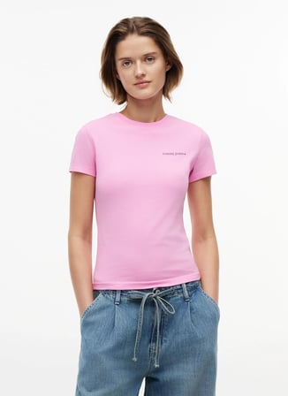Tommy Jeans Pembe Kadın Bisiklet Yaka Baskılı T-Shirt DW0DW23479TOU
