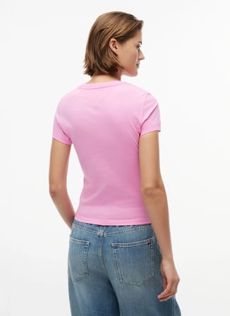 Tommy Jeans Pembe Kadın Bisiklet Yaka Baskılı T-Shirt DW0DW23479TOU
