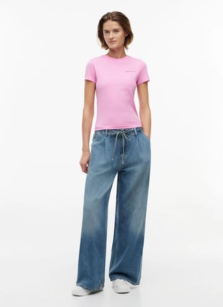 Tommy Jeans Pembe Kadın Bisiklet Yaka Baskılı T-Shirt DW0DW23479TOU