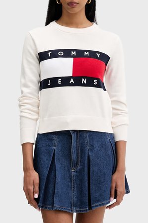 Tommy Jeans Bisiklet Yaka Relaxed Fit Logolu Kazak Kadın KAZAK DW0DW22930 YBH BEYAZ