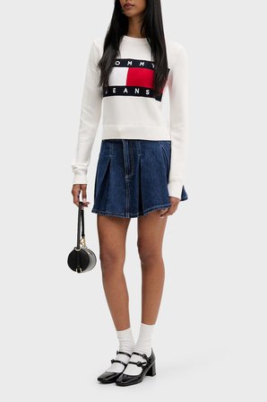 Tommy Jeans Bisiklet Yaka Relaxed Fit Logolu Kazak Kadın KAZAK DW0DW22930 YBH BEYAZ