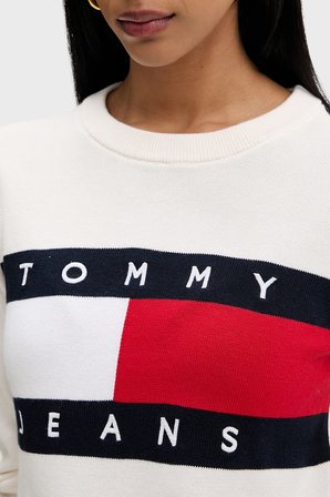 Tommy Jeans Bisiklet Yaka Relaxed Fit Logolu Kazak Kadın KAZAK DW0DW22930 YBH BEYAZ