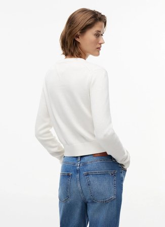 Tommy Jeans Beyaz Kadın Bisiklet Yaka Logo Baskılı Kazak DW0DW22930YBH