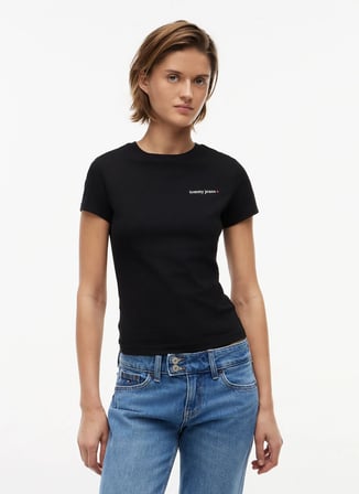 Tommy Jeans Siyah Kadın Bisilet Yaka Baskılı T-Shirt DW0DW23479BDS