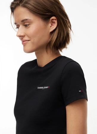 Tommy Jeans Siyah Kadın Bisilet Yaka Baskılı T-Shirt DW0DW23479BDS