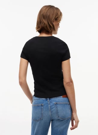 Tommy Jeans Siyah Kadın Bisilet Yaka Baskılı T-Shirt DW0DW23479BDS