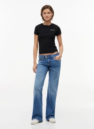 Tommy Jeans Siyah Kadın Bisilet Yaka Baskılı T-Shirt DW0DW23479BDS