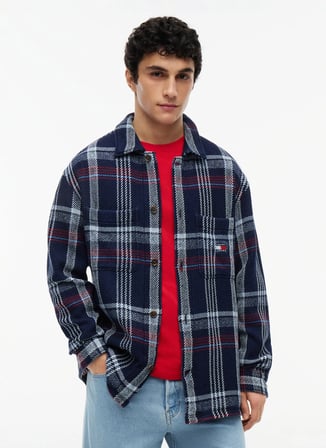 Tommy Jeans Lacivert Erkek Oversized Çizgili Gömlek DM0DM23135C1G TJM CHECK OVERSHIRT