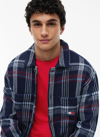 Tommy Jeans Lacivert Erkek Oversized Çizgili Gömlek DM0DM23135C1G TJM CHECK OVERSHIRT