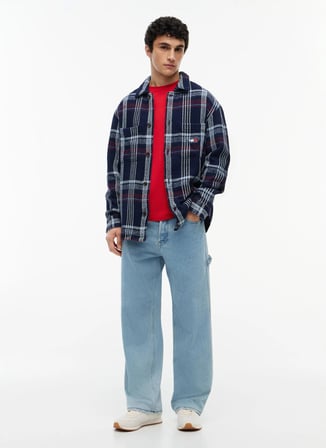 Tommy Jeans Lacivert Erkek Oversized Çizgili Gömlek DM0DM23135C1G TJM CHECK OVERSHIRT