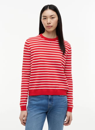 Tommy Jeans Kırmızı Kadın Bisiklet Yaka Çizgili Kazak DW0DW201590EX