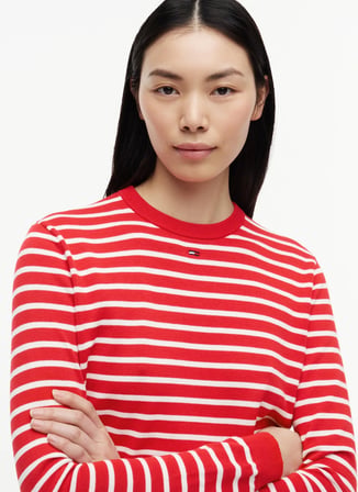 Tommy Jeans Kırmızı Kadın Bisiklet Yaka Çizgili Kazak DW0DW201590EX