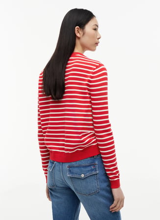 Tommy Jeans Kırmızı Kadın Bisiklet Yaka Çizgili Kazak DW0DW201590EX