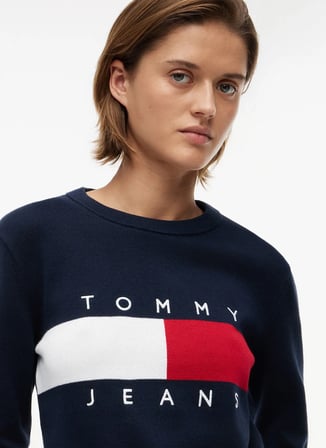 Tommy Jeans Lacivert Kadın Bisiklet Yaka Logo Baskılı Kazak DW0DW22930C1G